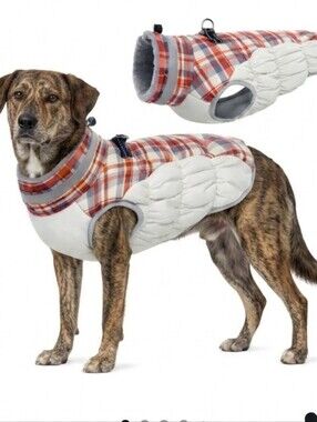 Classic Red Plaid & Cream Quilted Dog Coat - Cozy Winter Jacket